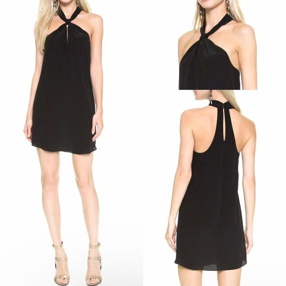 NWT Rory Beca 100% Silk Knotted Halter V Neck Abstract Stripes Mini Dress - Picture 1 of 14